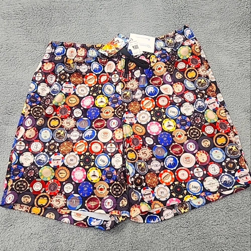 Robert Graham Men's Medium Poker Chip Casino Swim Trunks Lined  7” Board Shorts